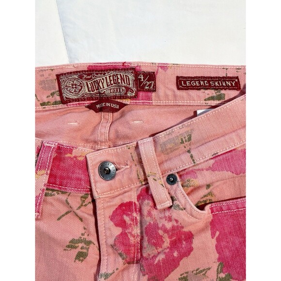 Lucky Brand Legend Womens Size 27 Floral Skinny Color Salmón Denim Jeans - Picture 2 of 5